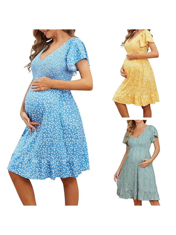 Maternity Summer Clothes,Maternity Dress for Baby Shower,Women's Summer Maternities V-Neck Dress Loose Comfortable And Casual