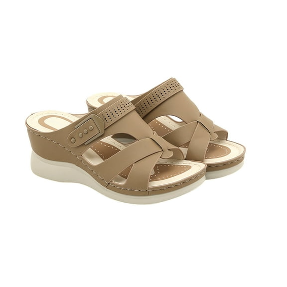 Bovxnpu Summer Sandals for Women 2024,Women's Open Toe Wedge Sandals,Lunge Women's Color Casual Thick Sole Sandals Comfortable Soft Sole Beach Slippers