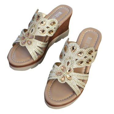 Bovxnpu Summer Sandals for Women 2024,Women's Open Toe Wedge Sandals,Summer New Retro Casual Water Diamond High Heel Straight Women's Slope Heel Slippers