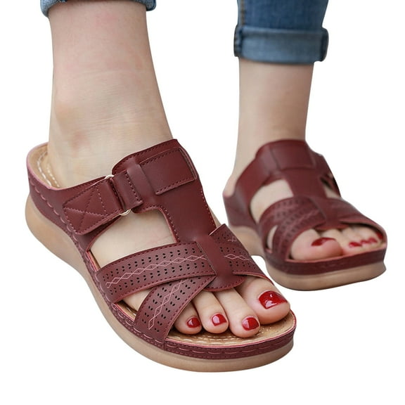 Bovxnpu Summer Sandals for Women 2024,Women's Open Toe Wedge Sandals,New Women's Shoes Hollow Flower Sandals Wedge Women's Slippers