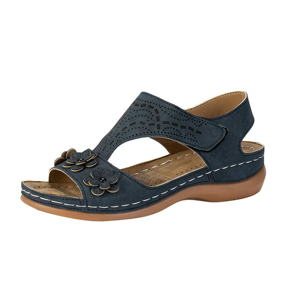 Bovxnpu Summer Sandals for Women 2024,Women's Open Toe Wedge Sandals,Women's Flower Wedges Casual Slope Heel Sandals Comfortable Slippers