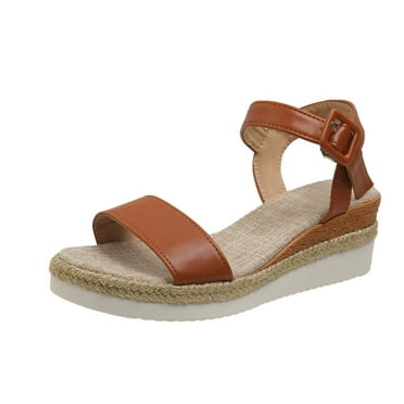 Bovxnpu Summer Sandals for Women 2024,Women's Open Toe Wedge Sandals,Women's Plus-size One-line Buckle Color Sandals Straw Wedges