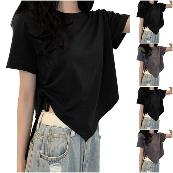 Bovxnpu Summer Short Sleeve T Shirts Pullover Top Undershirt Crewneck Casual Daily Tee Summer Tops (Women's or Women's Plus)