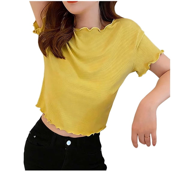 Bovxnpu Summer Short Sleeve T Shirts Pullover Top Undershirt Ruffle Crewneck Pullover Casual Top Summer Tops (Women's or Women's Plus)