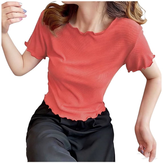 Bovxnpu Summer Short Sleeve T Shirts Pullover Top Undershirt Ruffle Crewneck Pullover Casual Top Summer Tops (Women's or Women's Plus)