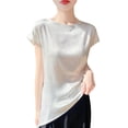 thumbnail image 1 of Bovxnpu Summer Short Sleeve T Shirts Pullover Top V Neck Satin Lace Elegant Spring Summer Tops (Women's or Women's Plus), 1 of 4