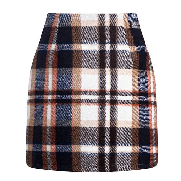 Bovxnpu Summer Skirts for Women,Women's Fashionable Casual Plaid Printed High Waisted Tight Wool Skirt