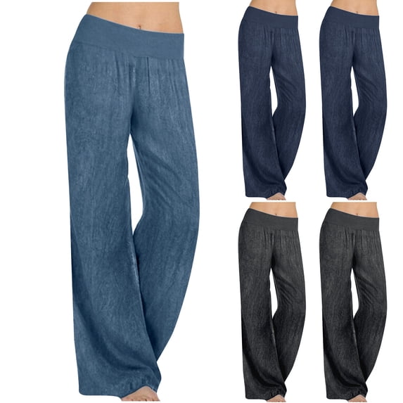 Bovxnpu Summer Womens Plus Size Pants, Women Casual Wide Leg Jeans, Women Casual Pants Solid Color High Waist Elasticity Wide Leg Pants Trousers With Pocket XXL