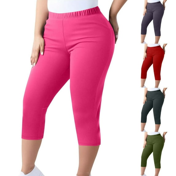 Bovxnpu Summer Womens Plus Size Pants, Women Workout Capris Leggings, Fashion Women's Plus Size Yoga Pants Capris Solid Color Elastic Waist XXL