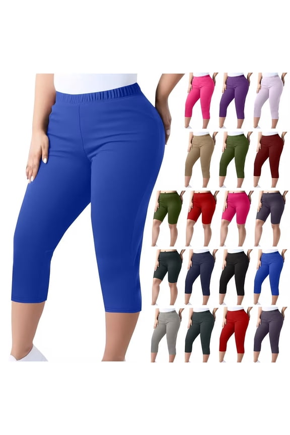 Summer Womens Plus Size Pants, Women Workout Capris Leggings, Fashion Women's Plus Size Yoga Pants Capris Solid Color Elastic Waist XXXXXL