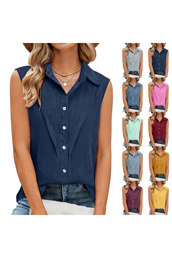 Tank Tops Sleeveless Shirt Button Down Blouse Blouses Cotton Linen Collared Button Tank Shirt Summer Tops (Women's or Women's Plus)
