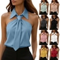 thumbnail image 1 of Bovxnpu Tank Tops Summer Sleeveless T Shirts Solid Color Neck Hanging Collar Sleeveless Off Shoulder Shirt Tops (Women's or Women's Plus), 1 of 9
