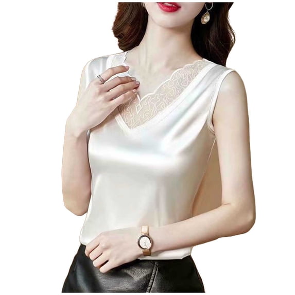 Bovxnpu Tank Tops Summer Sleeveless T Shirts V Neck Pullover Tank Top with Lace Panel Lightweight Summer Tops (Women's or Women's Plus)