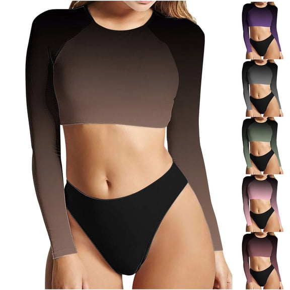 Bovxnpu Tankinis Swimsuits for Women Bathing Suits Top with Bottom, Women Printed Long Sleeved Round Neck Split Swimsuits Swimwear Ladies Summer Swimwear Beach Vacation