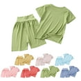 thumbnail image 1 of Bovxnpu Toddler Baby Girl Boy Summer Clothes Casual Sets,Baby Boys and Girls Round Neck Short Sleeved Solid Color T-shirt High Waisted Shorts Set, 1 of 3