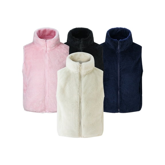 Bovxnpu Toddler Boys Girls Fall Winter Jacket, Boys Fleece Vest Zipper Waistcoat, Children's Fashion Casual Solid Color Loose Button Long Sleeved-neck Top/shirt