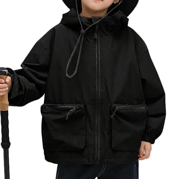 Bovxnpu Toddler Boys Girls Fall Winter Jacket, Boys Rain Jacket Lightweight Waterproof Hooded Raincoat Windbreaker, Boys' Spring And Fall Solid Color Pocket Zipper Hooded Coat