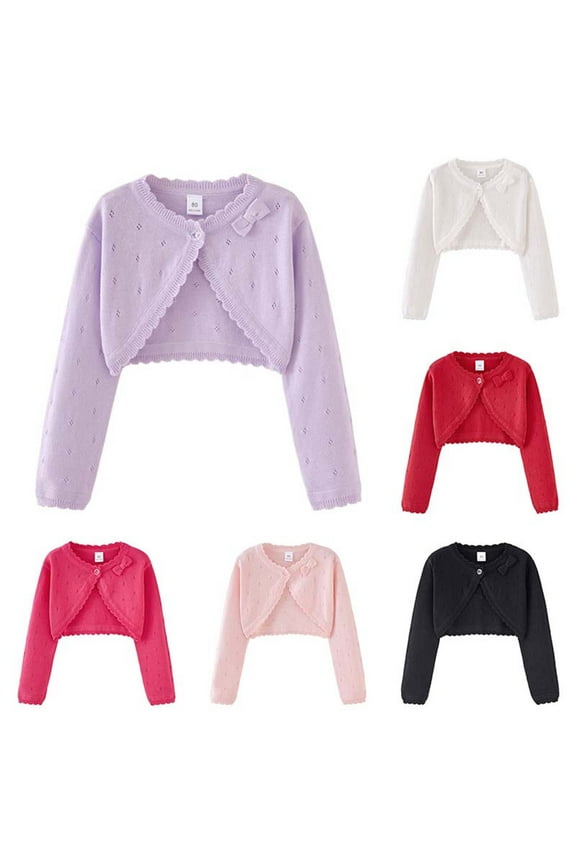 Toddler Boys Girls Fall Winter Jacket, Girls' Cardigan Cropped Cover Up Tops, Children's Fashionable And Sweet Bow Loose Button Perforated Round Neck Long Sleeved Hooded Casual Jacket