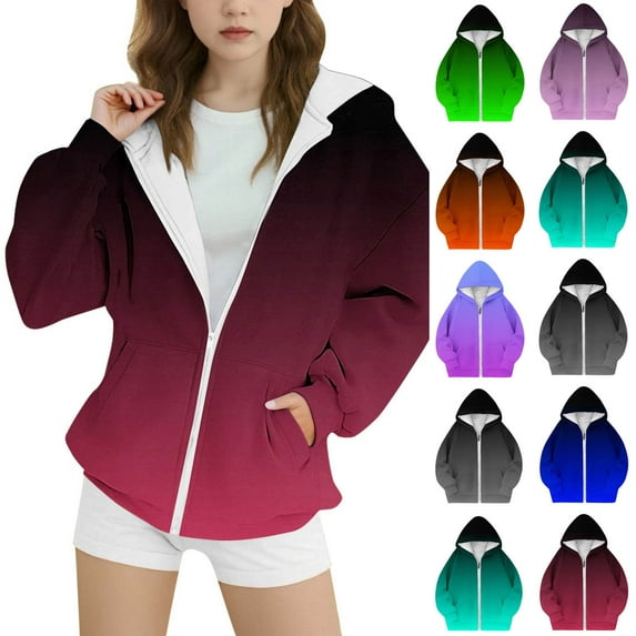 Bovxnpu Toddler Boys Girls Fall Winter Jacket, Girls' Fleece Full-Zip Hoodie Sweatshirt, Children's Gradient Print Casual Sports Round Neck Long Sleeved Sweatshirt Top For Kids