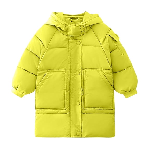 Bovxnpu Toddler Boys Girls Fall Winter Jacket, Girls Hooded Down Puffer Jacket Coat, Children's Solid Color Long Sleeved Hooded Thick Coat Medium And Large Children's Casual Warm Coat