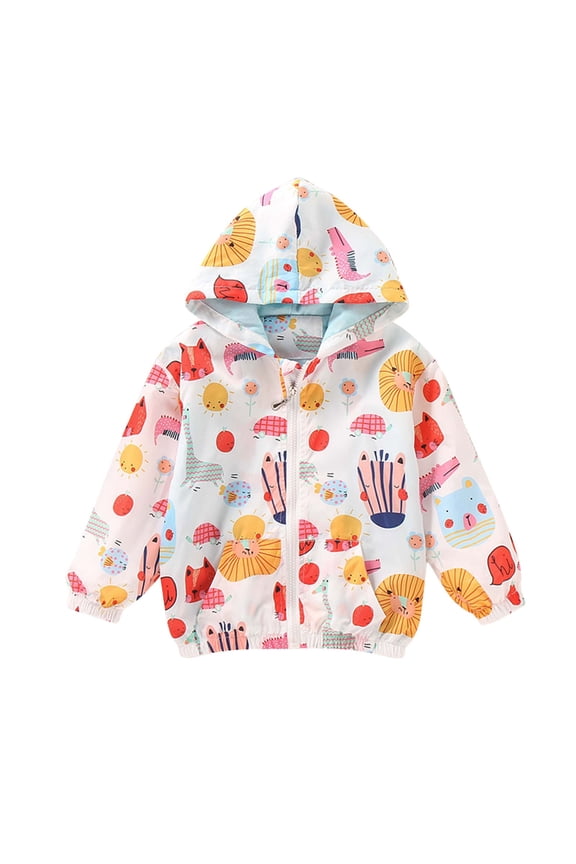 Toddler Boys Girls Fall Winter Jacket, Girls Rain Jacket Hooded Raincoat Windbreaker, Fashion Children's Casual Coat Watertightness Printing Hooded Hardshell Jacke