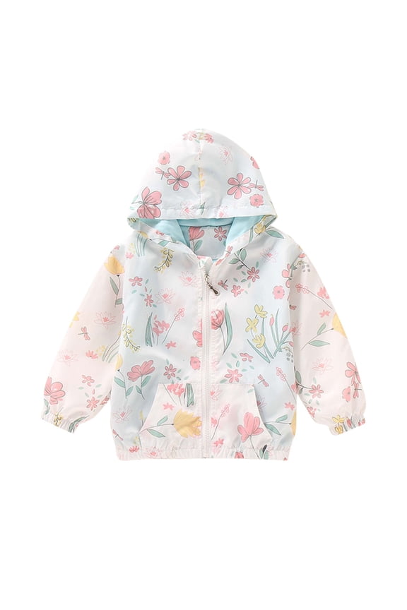 Toddler Boys Girls Fall Winter Jacket, Girls Rain Jacket Hooded Raincoat Windbreaker, Fashion Children's Casual Coat Watertightness Printing Hooded Hardshell Jacke