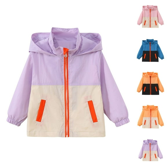 Bovxnpu Toddler Boys Girls Fall Winter Jacket, Girls Rain Jacket Waterproof Hooded Raincoat Windbreaker, Spring And Summer Lightweight Hooded Patchwork Color Casual For Boys And
