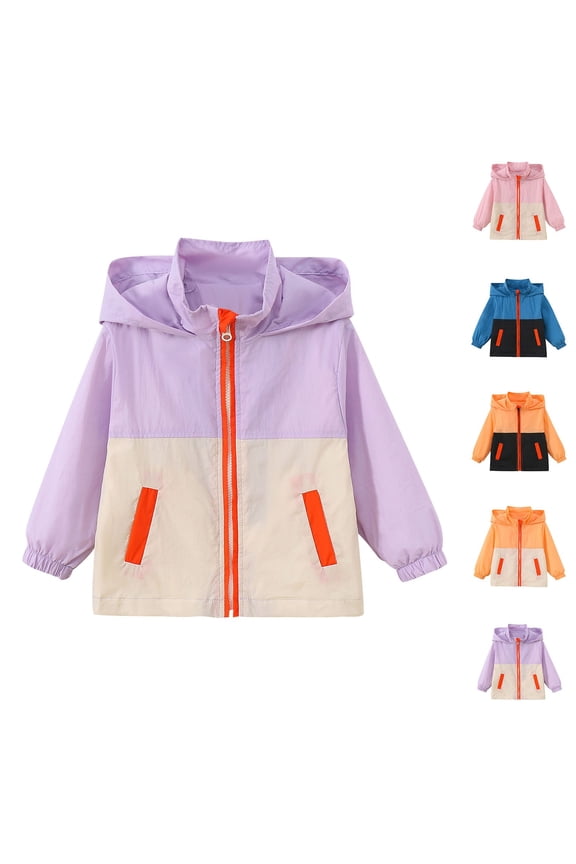 Toddler Boys Girls Fall Winter Jacket, Girls Rain Jacket Waterproof Hooded Raincoat Windbreaker, Spring And Summer Lightweight Hooded Patchwork Color Casual For Boys And