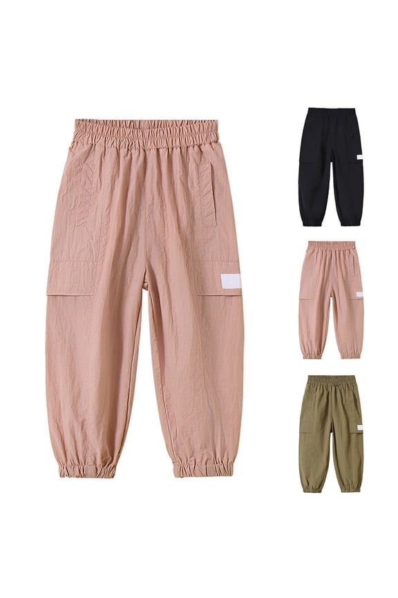 Toddler Boys Girls Pants, Girls' Cargo Jogger Pants Lightweight Pants, Children's Summer Solid Color Casual Action Pants And Work Full Length Pants For Kids