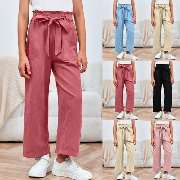 Bovxnpu Toddler Boys Girls Pants, Girls' Cotton Wide Leg Pants With Pocket, Children's Summer Solid Color Lightweight Breathable Casual And Versatile Leggings