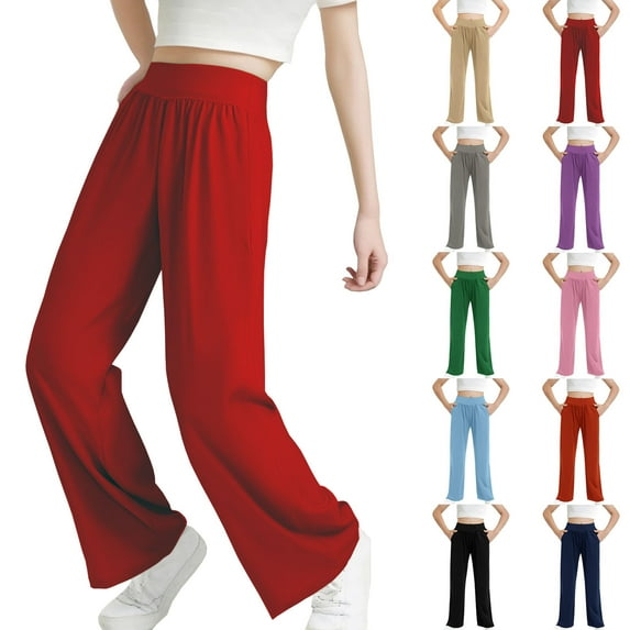 Bovxnpu Toddler Boys Girls Pants, Girls Wide Leg Pants Lightweight Lounge Pants, Toddler Kids Kids Fashion Cute Sweet Elasticity Straight Pants High Waist Pants