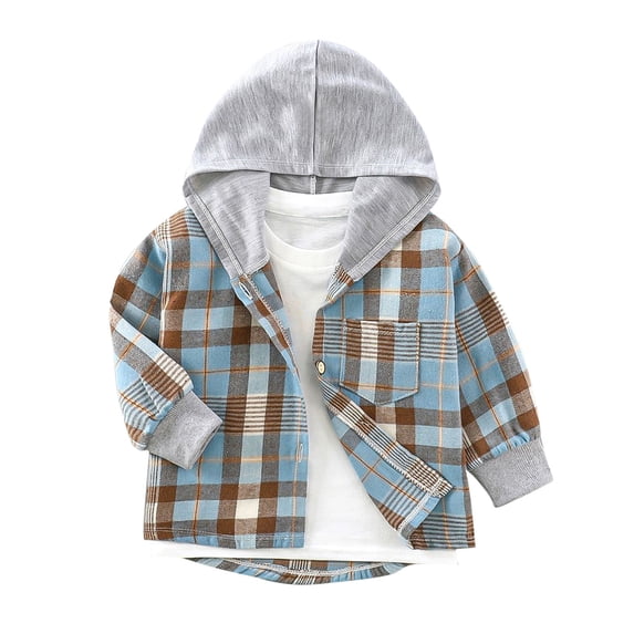 Bovxnpu Toddler Girl Boy Fall Outfits, Girl's Active Jacket Lightweight Button Up Hooded Jackets with Pocket Checkered Hooded Shirt Fall Clothes Outwear 3-4 Years