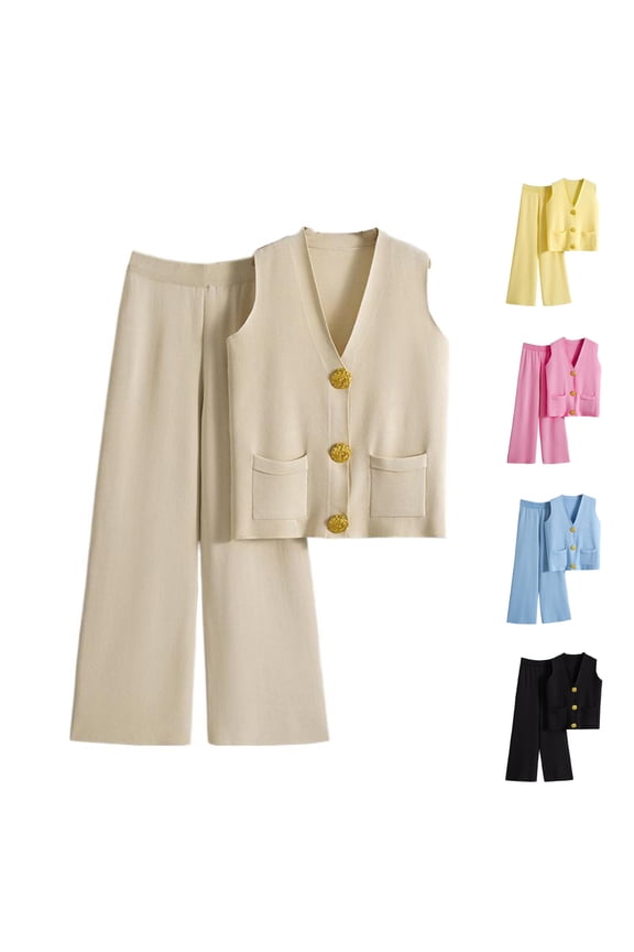 Two Piece Sets for Women Fall Outfits, Women's Oversized Lounge Set Sweater Set Lounge Matching Sets Women's Winter Knitted Cardigan Wide Leg Pants Two Piece Set