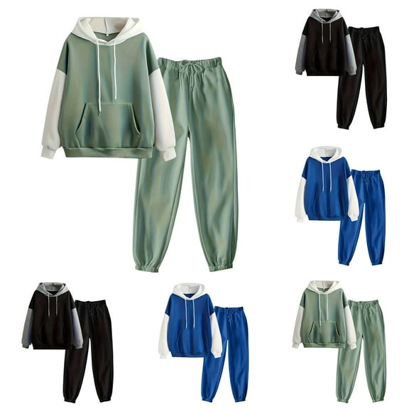 Bovxnpu Two Piece Sets for Women Fall Outfits, Womens 2 Piece Outfits Lounge Hoodie Sweatsuit Sets Oversized Sweatshirt Fall Jogger Sweatpants with Pockets