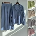 thumbnail image 1 of Bovxnpu Two Piece Sets for Women Summer,Lougewear Sets for Women,Women Two-piece Color-blocking Single-breasted Long-sleeved Lapel Shirt Shorts Loose Fashion Casual Suit, 1 of 5