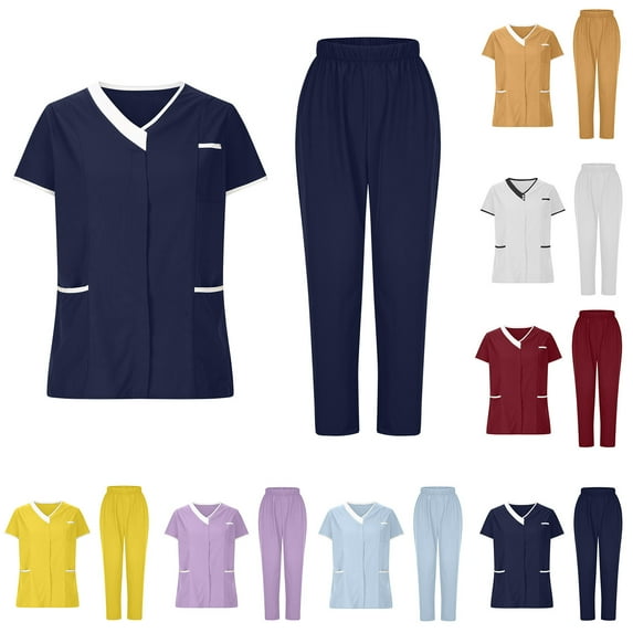 Bovxnpu Two Piece Sets for Women Summer,Lougewear Sets for Women,Women's Nurses Sets Tunic Uniform Clinic Carer V-Neck Protective Clothing Tops And Pants Set