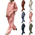 thumbnail image 1 of Bovxnpu Two Piece Sets for Women Summer,Lougewear Sets for Women,Women's Spring And Summer V-neck Loose Lapel Long Sleeved Shirt Wide Leg Pants Color Set, 1 of 5