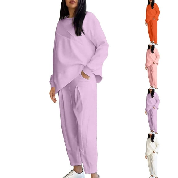 Bovxnpu Two Piece Sets for Women Fall Outfits, Womens Pullover Crewneck Sweatshirts Sweatpants Lounge Set Sweatsuit Matching Set