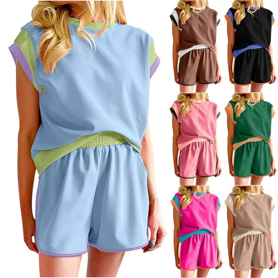 Bovxnpu Two Piece Sets for Women Summer,Lougewear Sets for Women,Women Fashion Versatile Loose Pullover Round Neck Casual Set For Women