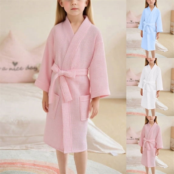 Bovxnpu Unisex Girls Robes Bathrobes Kids Long Sleeve Wearable Bath Towels with Pocket Sleepwear