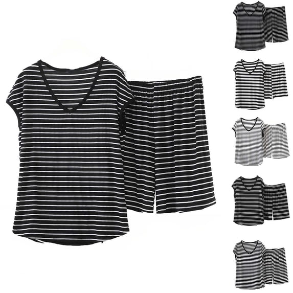 Bovxnpu Women 2 Piece Loungewear Set Beach Vacation Sweatsuit Tracksuit Set Fashion Sleeveless Crew Neck Tank Top Striped Shorts Elastic Cotton Set Summer Outfits