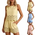 thumbnail image 1 of Bovxnpu Women 2 Piece Loungewear Set Beach Vacation Sweatsuit Tracksuit Set Summer Fashion Casual Crew Neck Cutout Sleeveless Shorts Set Summer Outfits, 1 of 6