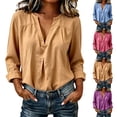 thumbnail image 1 of Bovxnpu Women Long Sleeve Button Down Shirts Cotton Linen Dressy Casual Blouses Women's Fall Cotton Linen V Neck Long Sleeve Vintage Casual Shirt Tops, 1 of 6