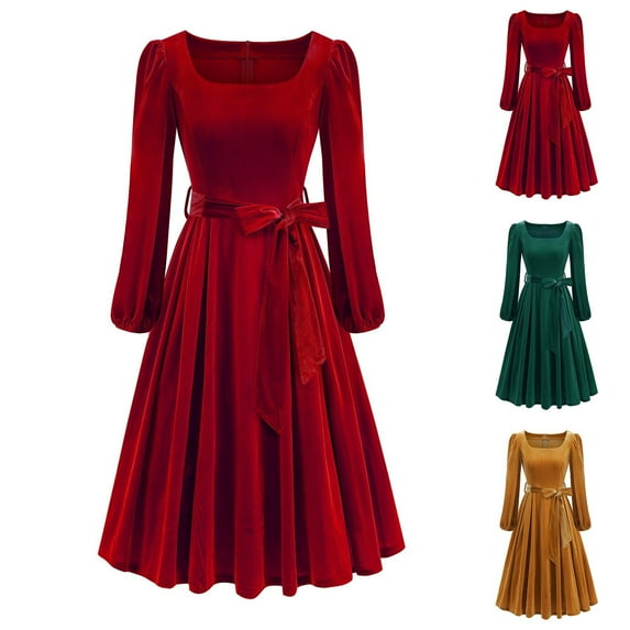 Bovxnpu Women Long Sleeve Dresses Plus Size Dresses, Long Sleeve Dress for Women Formal Wedding Guest Maxi Dresses Vintage Velvet Fall Dresses Spring Fall Outfits