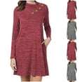 thumbnail image 1 of Bovxnpu Women Long Sleeve Dresses Plus Size Dresses, Long Sleeve Dress for Women Round Neck Buttoned Casual Fall Dresses Stylish Spring Fall Outfits, 1 of 5