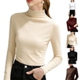 thumbnail image 1 of Bovxnpu Women Long Sleeve Shirts Basic Tee Women's Ribbed Turtleneck Long Sleeve Slim Thermal Layering Tops, 1 of 7