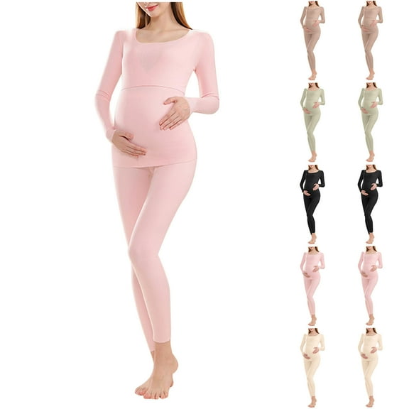 Bovxnpu Women Maternity Thermal Underwear Set, Women Maternity Pajama Set Long Sleeve Top and Pants Breastfeeding Pregnancy Set Postpartum Pajamas Pregnant Pajamas Winter Warm Clothes