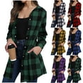 thumbnail image 1 of Bovxnpu Women Plaid Jacket Casual Lapel Button Down Shirt Long Sleeve Shirt Fall Jackets Women's Long Sleeve Plaid Print Outerwear Hooded Button Down Pocket Shirt Top, 1 of 8