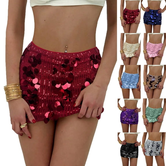 Bovxnpu Women Skirt Womens Bodycon Mini Skirts Sequin Skirt Sparkly Stretchy High Waisted Glitter Skirt for Night Out Party Beach Vacation Summer Outfits