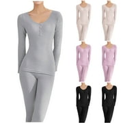 BOVXNPU Women Thermal Underwear Set, Womens Fleece Lined Thermal Base Layer Set Long Sleeve Shirt and Leggings for Cold Weather Lounge Set for Women